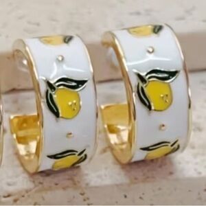 NEW Bohemian Gold and White Lemon Hoop Earrings - Summer